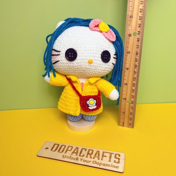 Coraline Hello Kitty Crochet Doll Plush | Handmade Sanrio Amigurumi - Picture 5 of 8